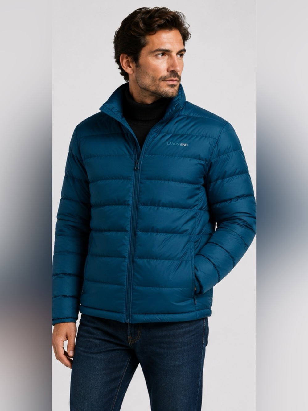LANDSEND Mens Down Puffer Jacket 600 Fill Power Water Resistant Down Baltic Teal - Picture 1 of 3